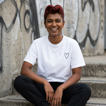 Minimal White Heart Graphic Chest Tee