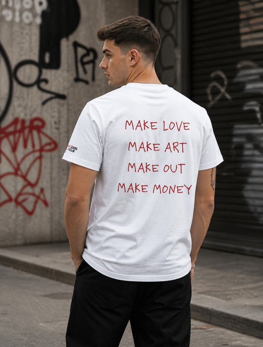 T-Shirt — "Make Love Make Art" Heart Graphic Tee