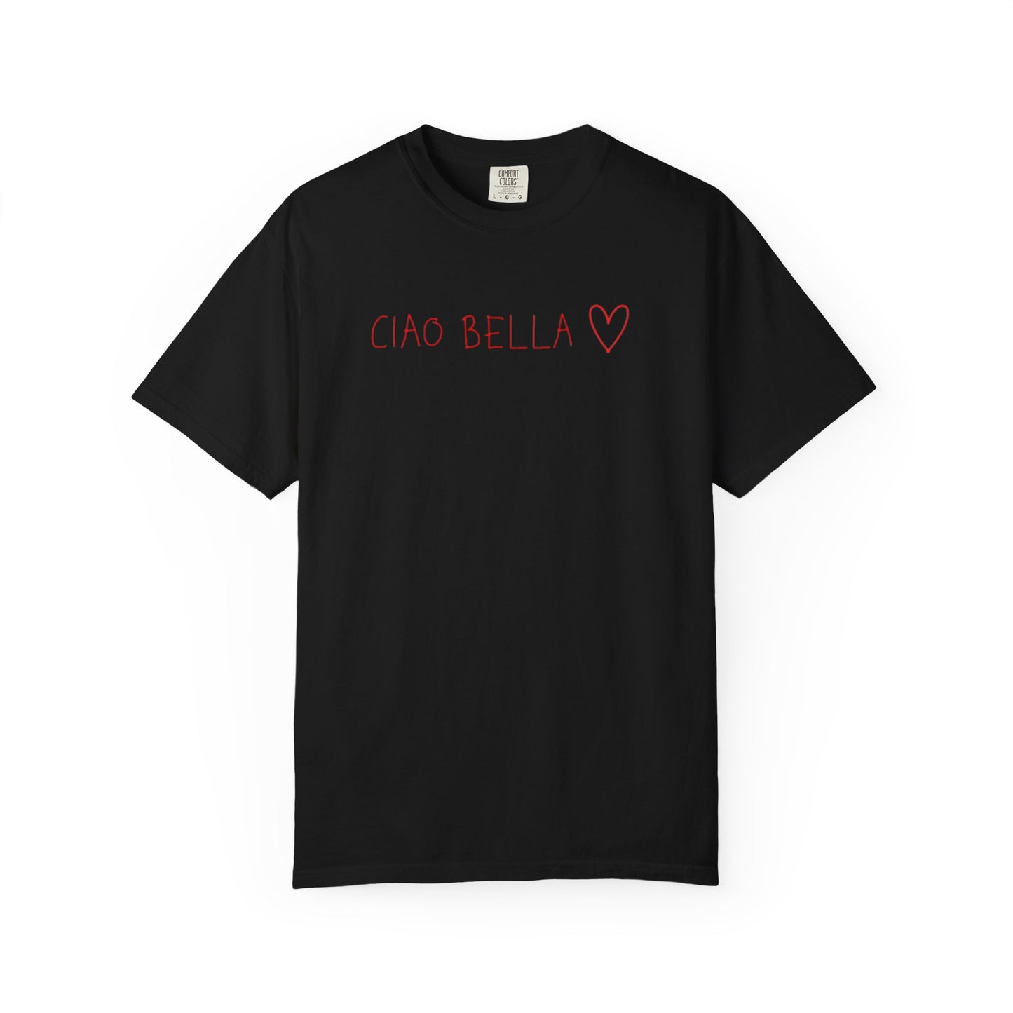 Ciao Bella Heart Tee — Feminine Italian Script